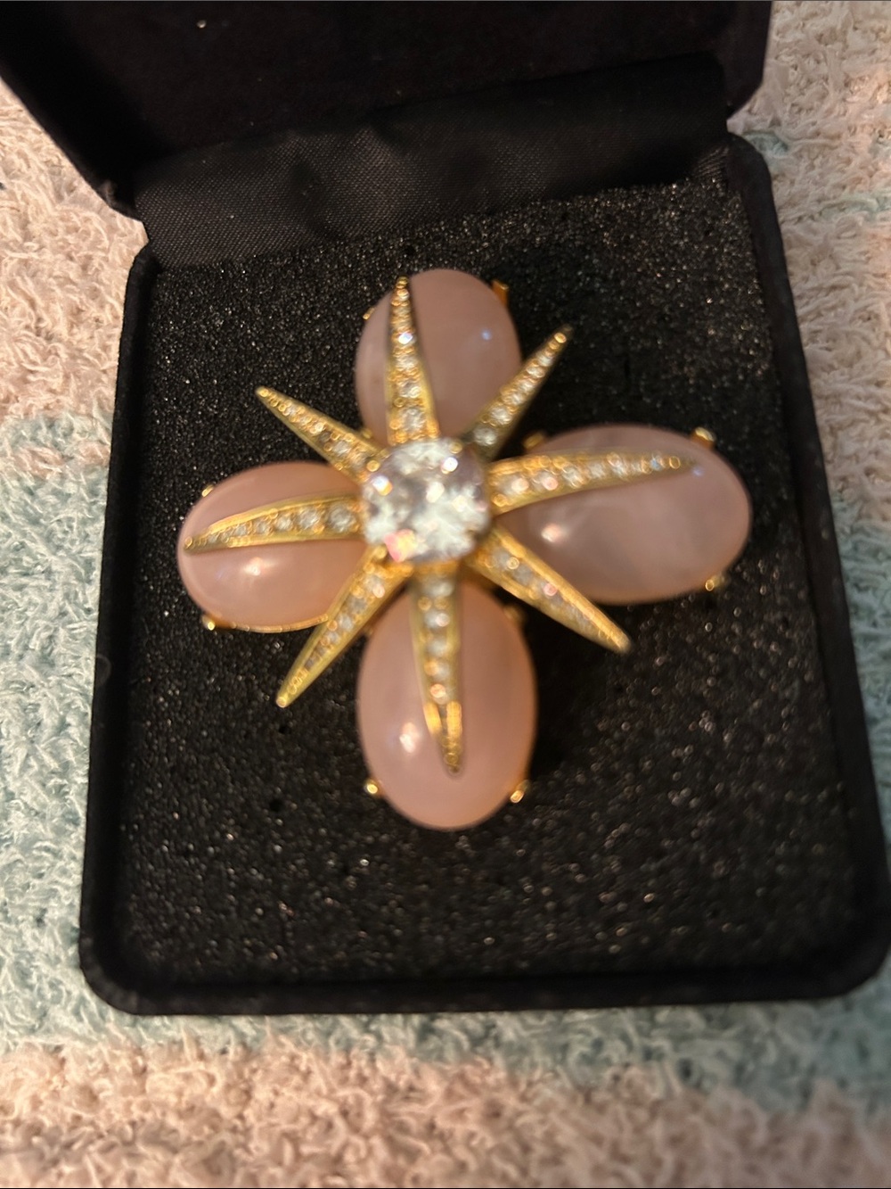Gold and Pink Floral Statement Brooch With star Burst